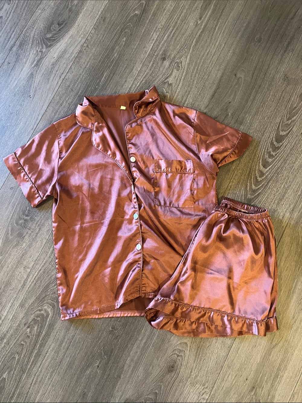 Satin Short Sleeve Pajama Set in Dusty Rose Pink